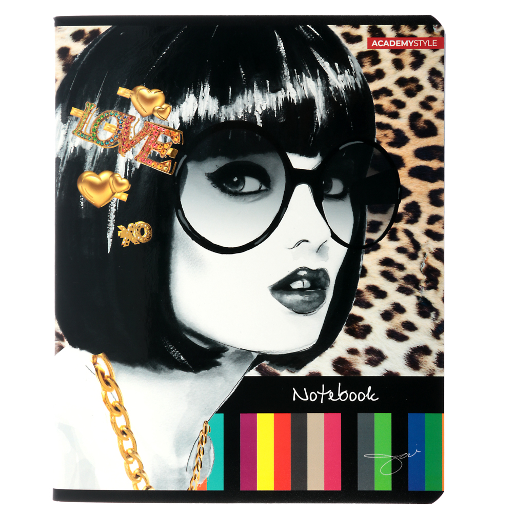 Тетрадь 48л. в клетку ПРЕМИУМ, офсет, обл.картон, скрепка, "Гламур", выб.лак, фольга, JP4, арт.№ 578-057