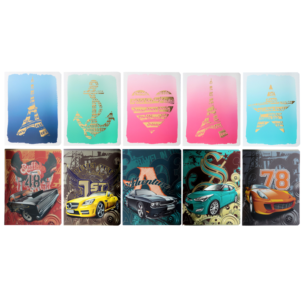 Тетрадь 48л. в кл. ПРЕМИУМ, офсет, обл.картон, скрепка, "Машины/Фигуры", конгрев, фольга, 7225, 7730, арт.№ 578-061