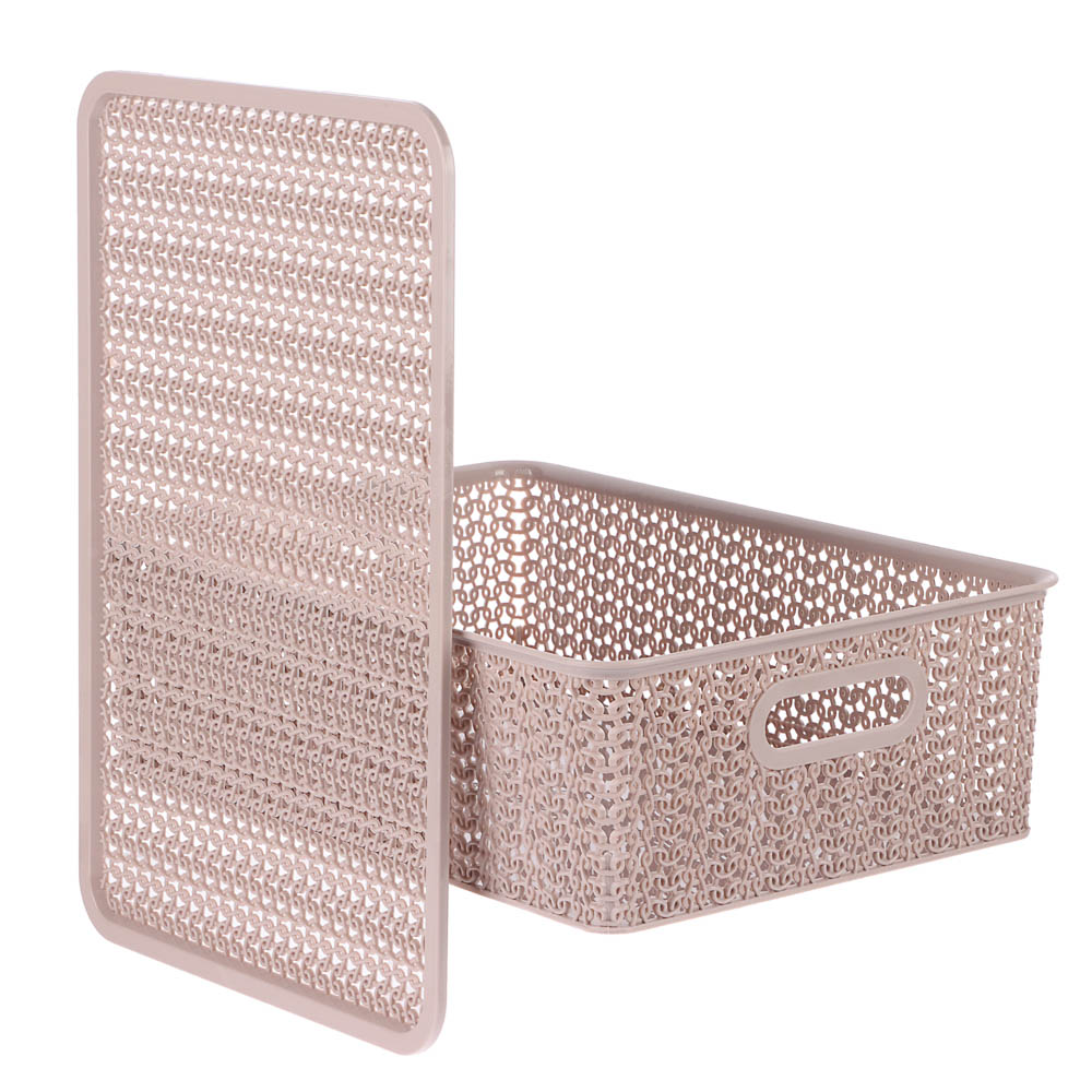 Корзинка Вязь 7,5л 350х245х105мм с крышкой, розовый нюд, арт.№ 457-843