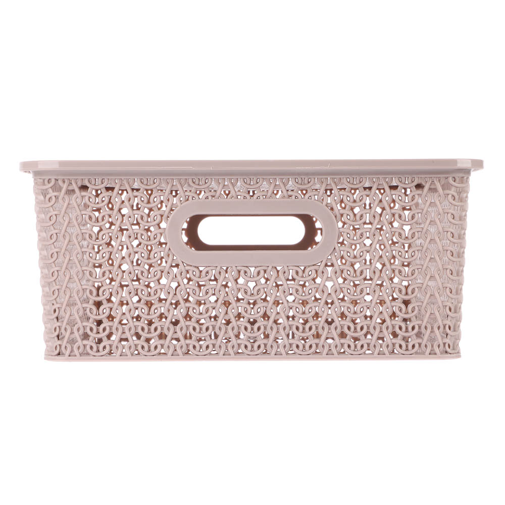 Корзинка Вязь 7,5л 350х245х105мм с крышкой, розовый нюд, арт.№ 457-843