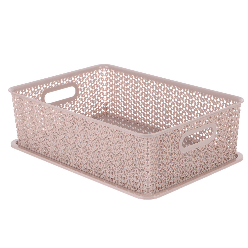Корзинка Вязь 7,5л 350х245х105мм с крышкой, розовый нюд, арт.№ 457-843