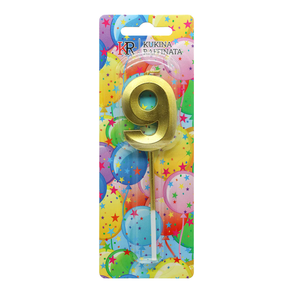 Свеча в торт "Грани", цифра 9, 4,8см, золото, арт.№ 506-313