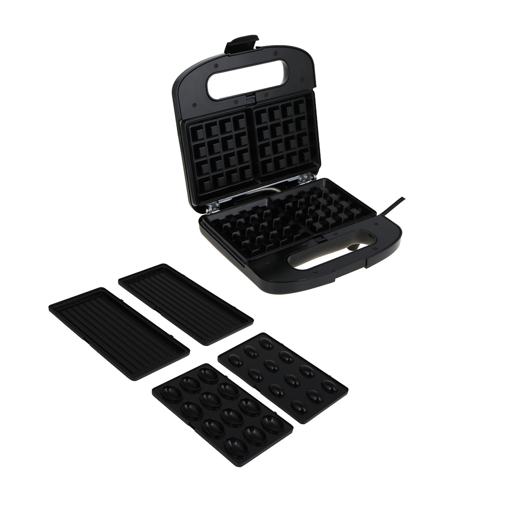 LEBEN Мультипекарь 3-в-1, 1000 Вт, 3 съёмных панели (орешки, венские вафли, гриль), арт.№ 271-033