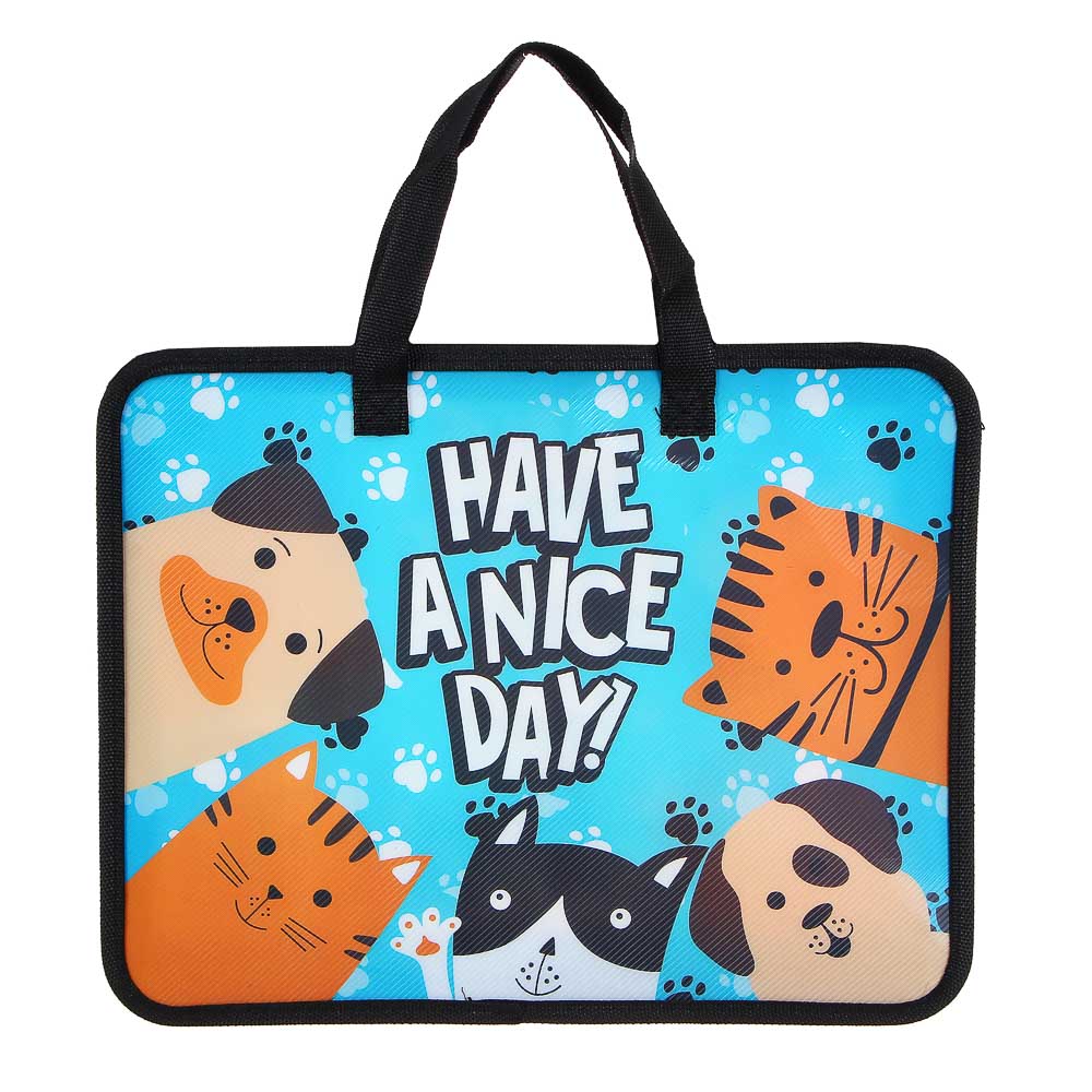 ХЭВ Э НАЙС ДЭЙ Папка для тетрадей 33,5x26см, для A4, расширение 8 см, молния сверху, ручки, пластик, арт.№ 236-085