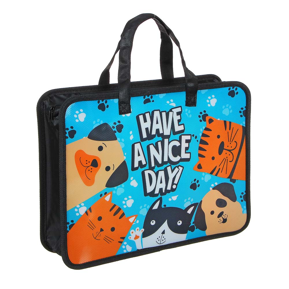 ХЭВ Э НАЙС ДЭЙ Папка для тетрадей 33,5x26см, для A4, расширение 8 см, молния сверху, ручки, пластик, арт.№ 236-085