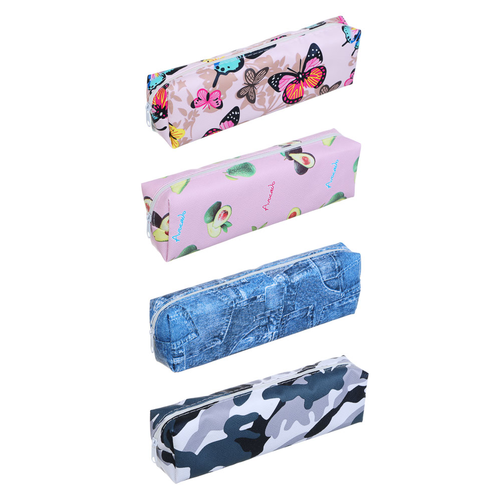 Пенал школьный прямоугольный 19х5х3,5 см, ПВХ, 4 дизайна, арт.№ 238-260