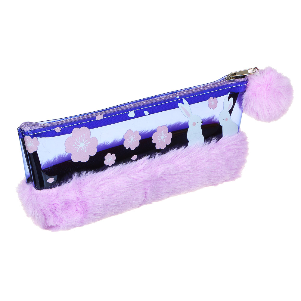 ЗАЙЧИК Пенал мягкий прямоугольный, 21х8х4,5см, искусственный мех, ПВХ с печатью, 3 дизайна, ПВХ бокс, арт.№ 238-262