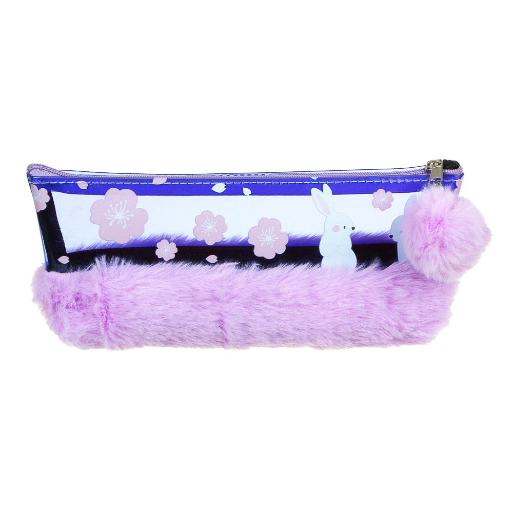 ЗАЙЧИК Пенал мягкий прямоугольный, 21х8х4,5см, искусственный мех, ПВХ с печатью, 3 дизайна, ПВХ бокс, арт.№ 238-262