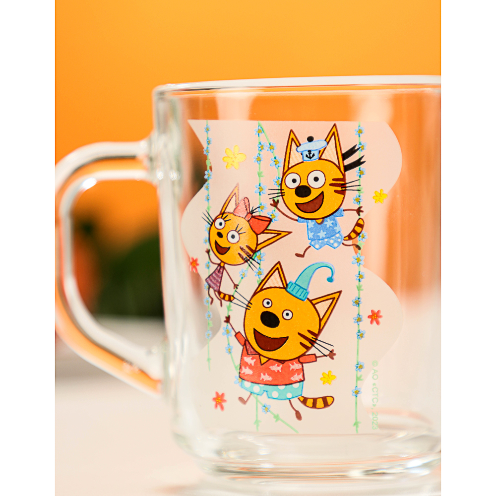Кружка "Три кота, цветы" 230мл стекло, арт.№ 829-001