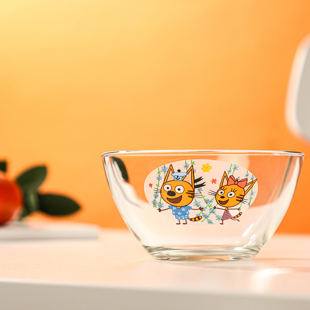 Салатник "Три кота, цветы" 13см, стекло, арт.№ 829-002