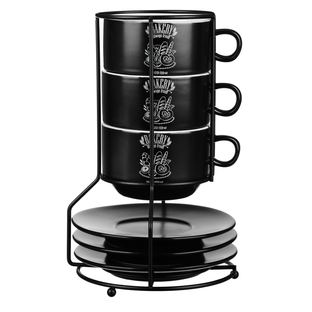 MILLIMI Бейкери Набор чайный 7 пр. на метал. подст, 16х16х24,5см, чаш. 260мл, блюд. 15см, керамика, арт.№ 824-508