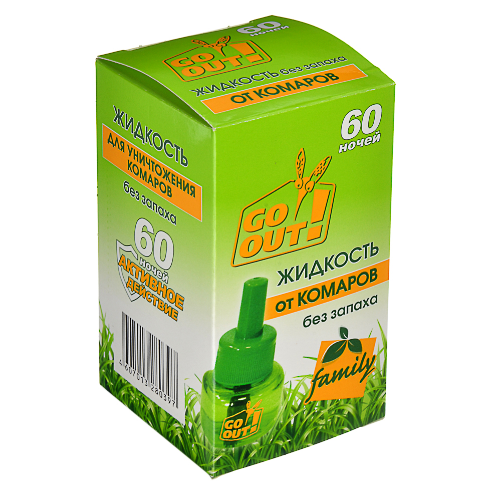 Жидкость от комаров GO OUT, 60 ночей, 30мл, без запаха, арт.№ 159-072