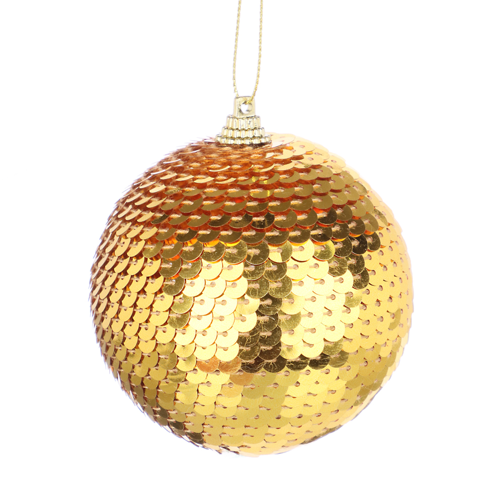 СНОУ БУМ Подвеска шар с пайетками, золотой цвет, пластик, 8см, арт.№ 374-354