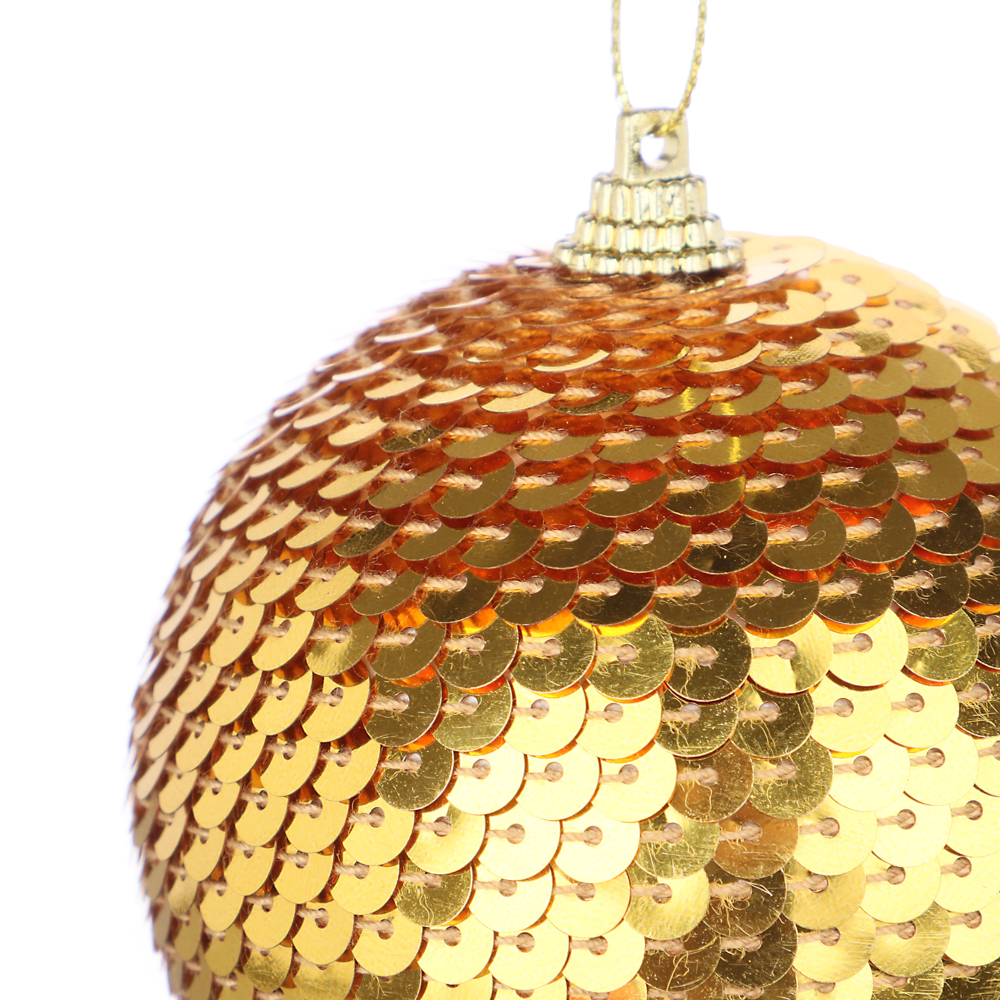 СНОУ БУМ Подвеска шар с пайетками, золотой цвет, пластик, 8см, арт.№ 374-354