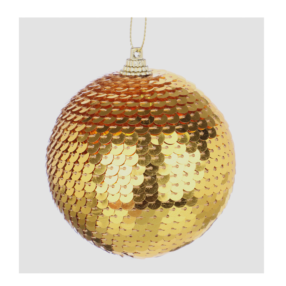 СНОУ БУМ Подвеска шар с пайетками, золотой цвет, пластик, 8см, арт.№ 374-354