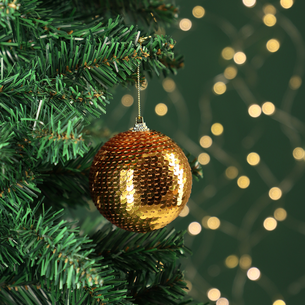 СНОУ БУМ Подвеска шар с пайетками, золотой цвет, пластик, 8см, арт.№ 374-354