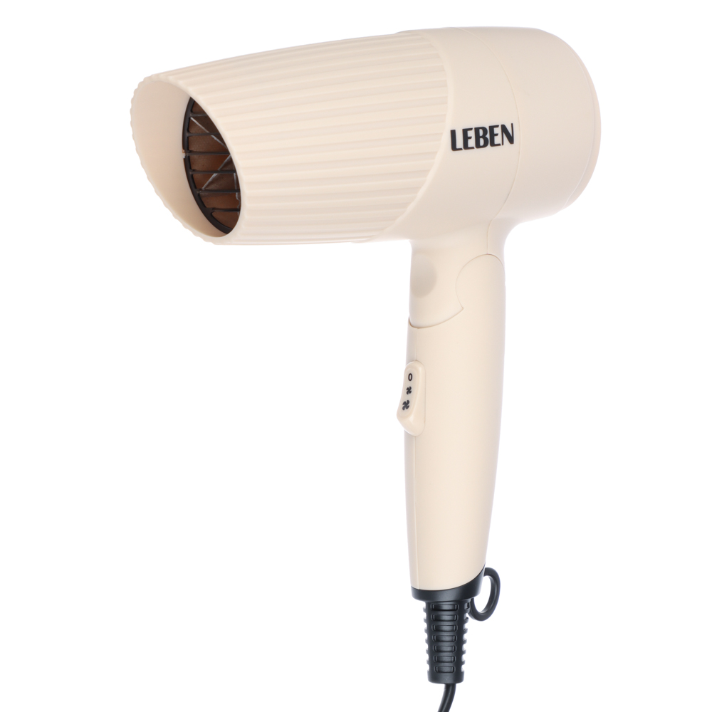 LEBEN Фен складной, 1200 Вт, 2 скорости, корпус софт тач, бежевый, арт.№ 259-222