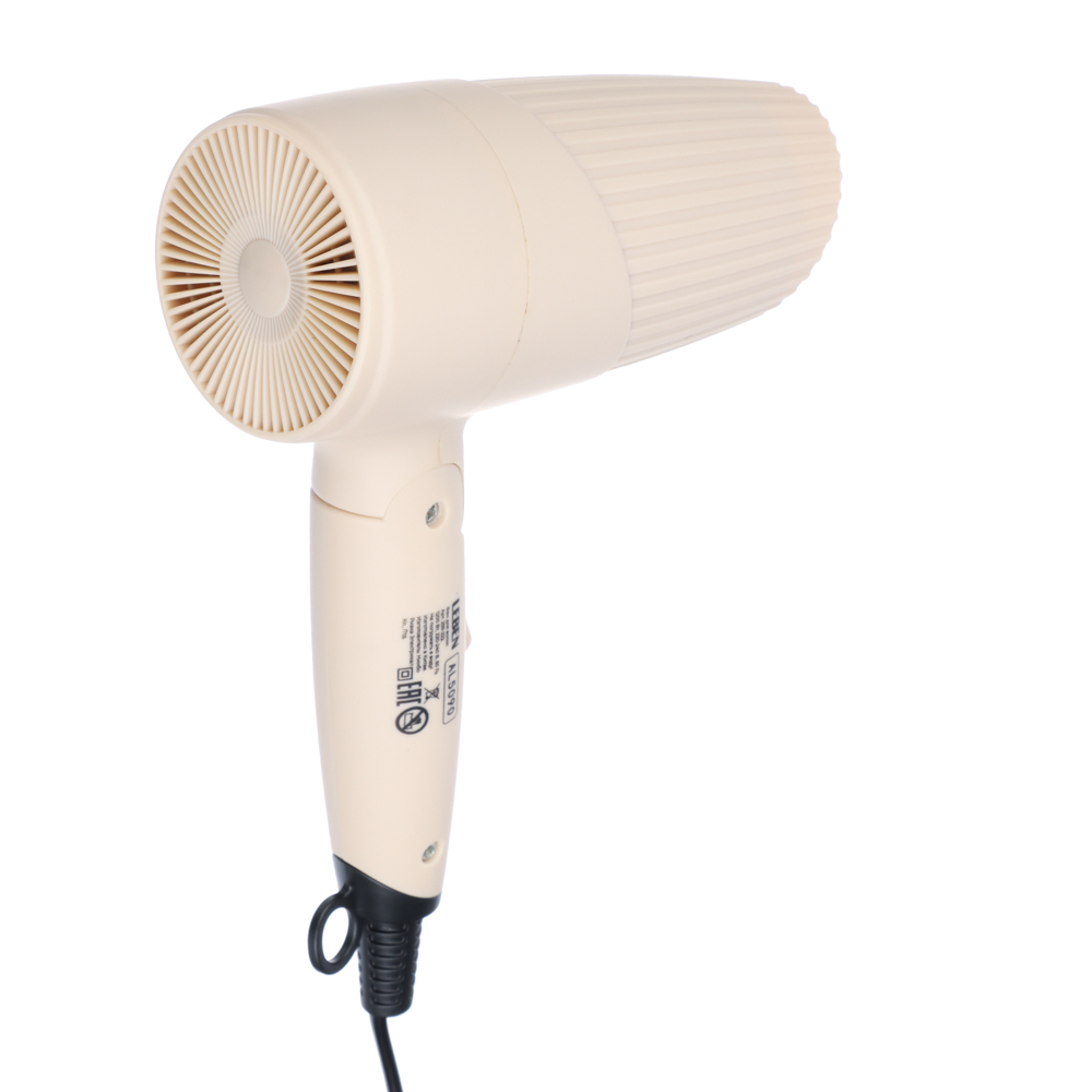 LEBEN Фен складной, 1200 Вт, 2 скорости, корпус софт тач, бежевый, арт.№ 259-222