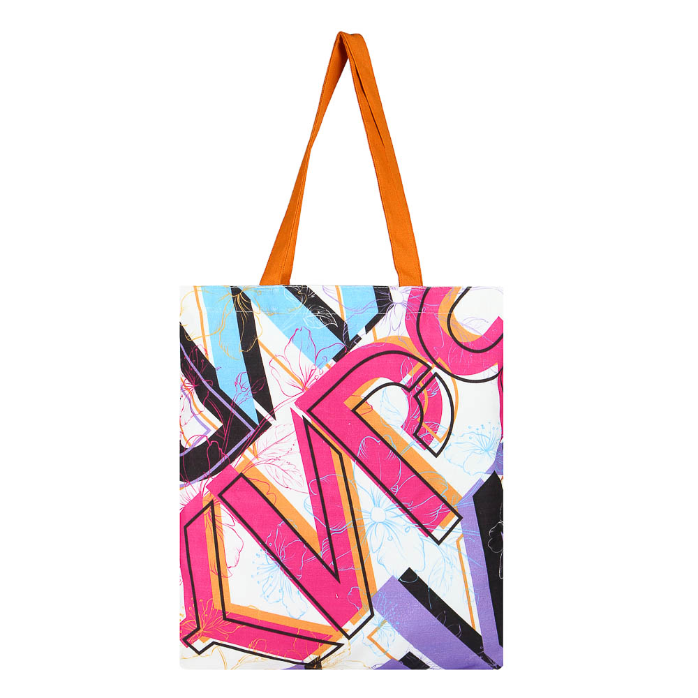 КИРЯ Сумка-шоппер, 38x42см, внутр.карман, длинные ручки 58 см, ПЭ под ткань, полноцв.печать, 2диз., арт.№ 090-016