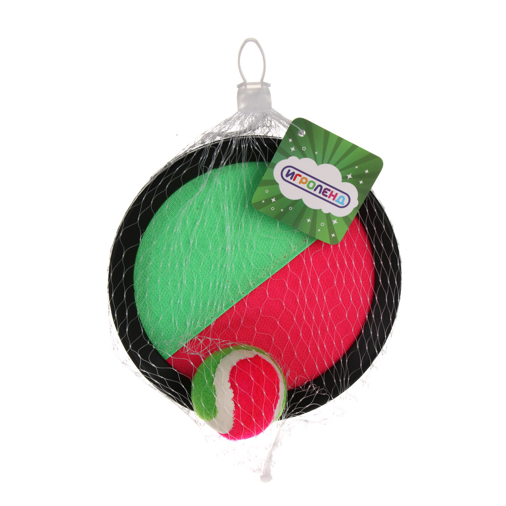 Набор поймай мяч, детский, ИГРОЛЕНД, (2 тарелки-липучки, мяч), d15,5 см, PP, нейлон, арт.№ 134-027