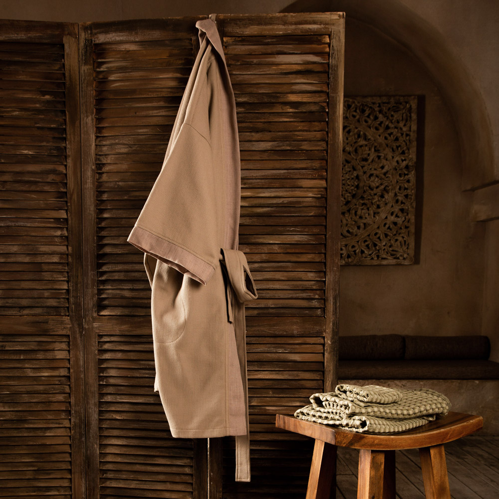 BY COLLECTION Халат женский вафельный, size S/M, 90% хлопок, 10% полиэстер, бежевый, арт.№ 482-618