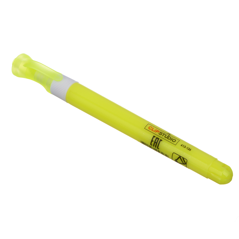 Маркер-выделитель ClipStudio желтый, круглый корпус, скошенный наконечник, арт.№ 613-126