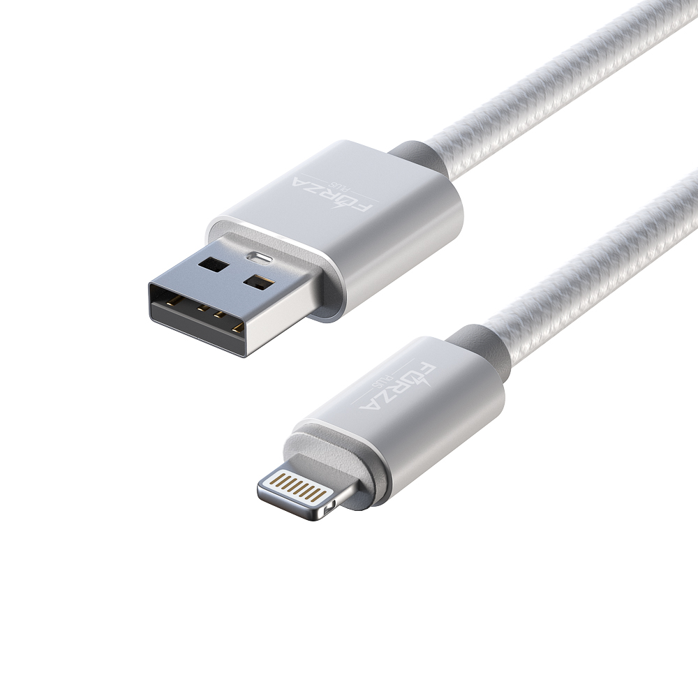 Кабель для зарядки USB(A)-iP FORZA Флоренция, 1.5м, 1.5А, тканевая оплётка, 3 цвета, пакет, арт.№ 916-030