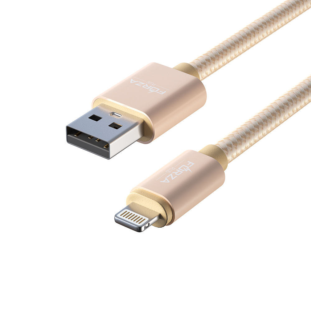 Кабель для зарядки USB(A)-iP FORZA Флоренция, 1.5м, 1.5А, тканевая оплётка, 3 цвета, пакет, арт.№ 916-030