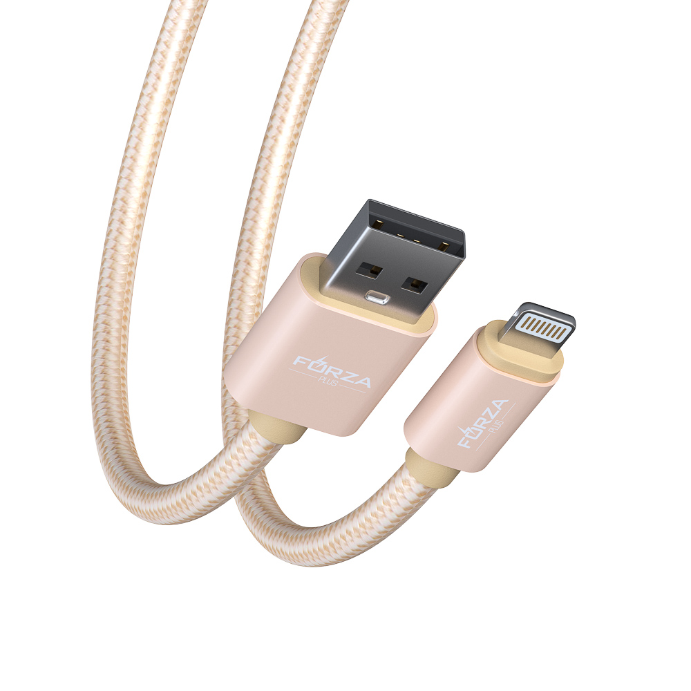 Кабель для зарядки USB(A)-iP FORZA Флоренция, 1.5м, 1.5А, тканевая оплётка, 3 цвета, пакет, арт.№ 916-030