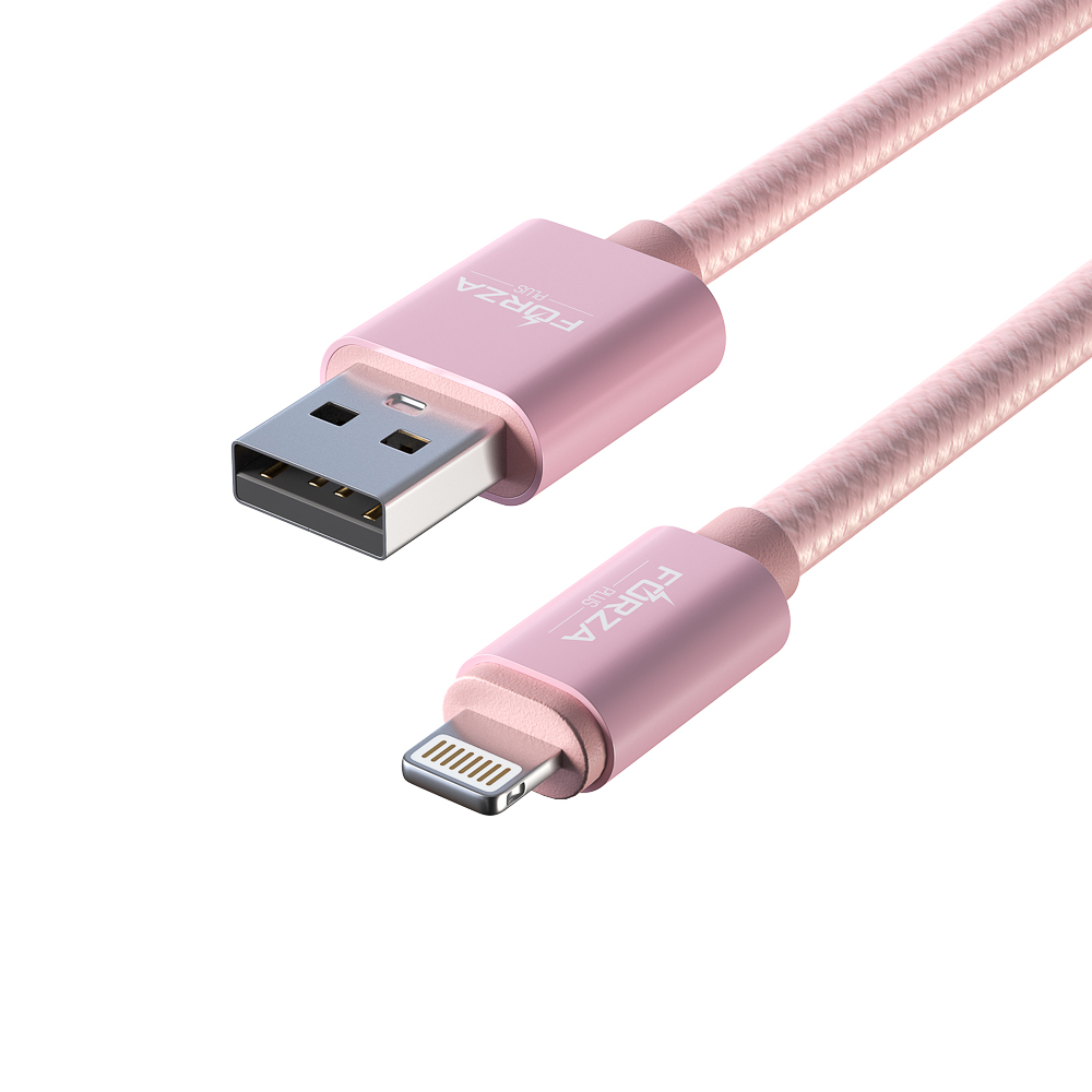 Кабель для зарядки USB(A)-iP FORZA Флоренция, 1.5м, 1.5А, тканевая оплётка, 3 цвета, пакет, арт.№ 916-030