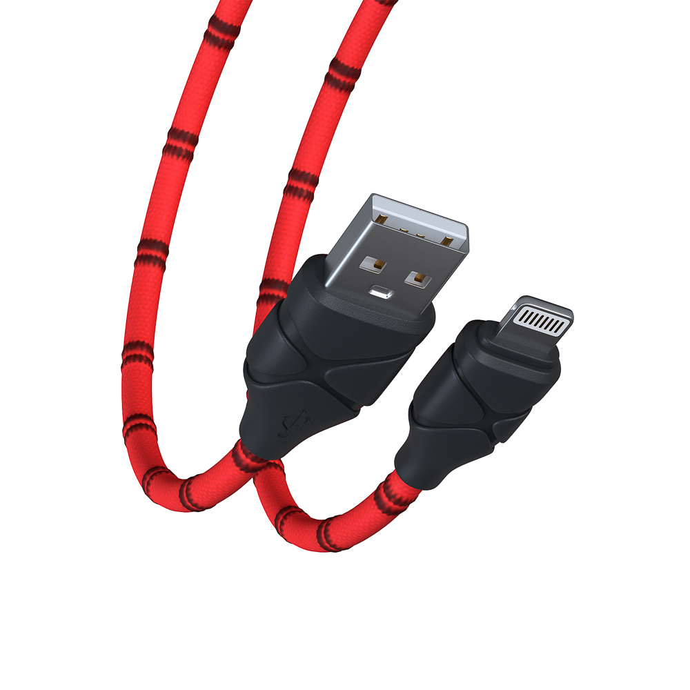 Кабель для зарядки USB(A)-iP FORZA Питон, 1м, 2А, тканевая оплётка, 3 цвета, пакет, арт.№ 470-078