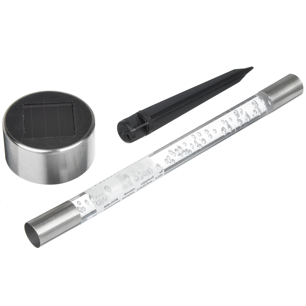 INBLOOM Фонарь садовый на солнечной батарее, 5.5x34.5см, 1.2V AAA, 1LED* мульти, пластик, нерж.сталь, арт.№ 185-035