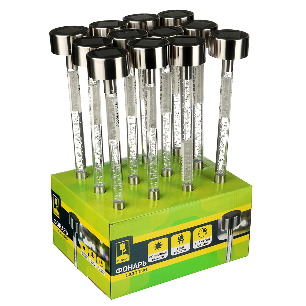 INBLOOM Фонарь садовый на солнечной батарее, 5.5x34.5см, 1.2V AAA, 1LED* мульти, пластик, нерж.сталь, арт.№ 185-035