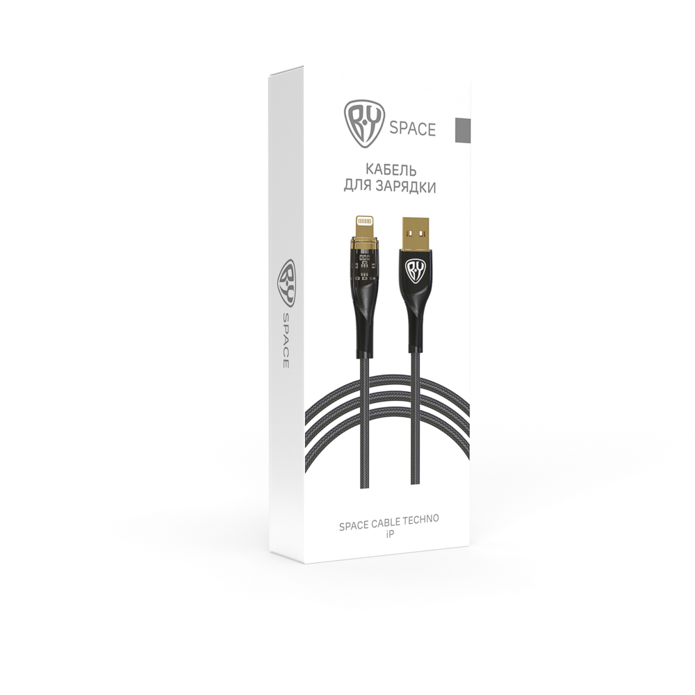 Кабель для зарядки USB(A)-iP BY Space Cable Techno, 1 м, 2.4А, Быстрая зарядка, черный, арт.№ 931-349