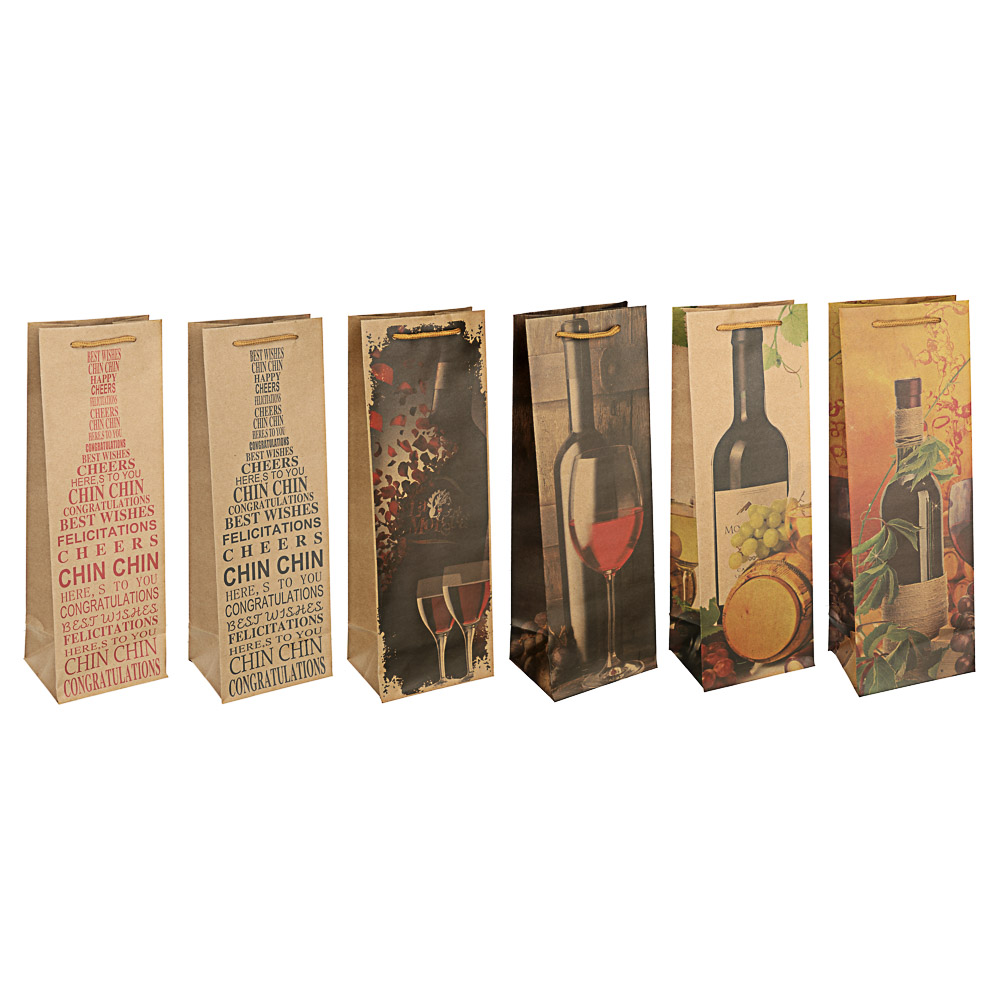 Пакет подарочный бумажный крафт, 12х35х9 см, 6 дизайнов, арт.№ 505-073