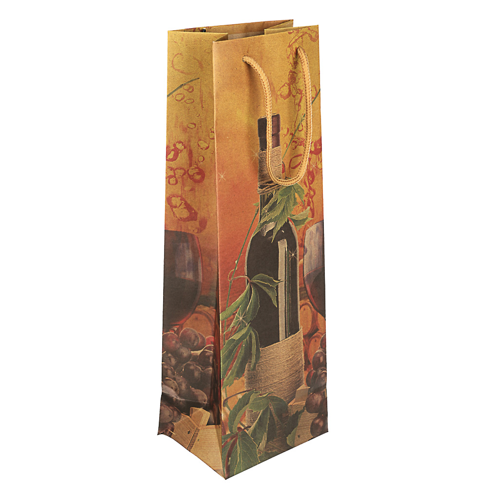 Пакет подарочный бумажный крафт, 12х35х9 см, 6 дизайнов, арт.№ 505-073