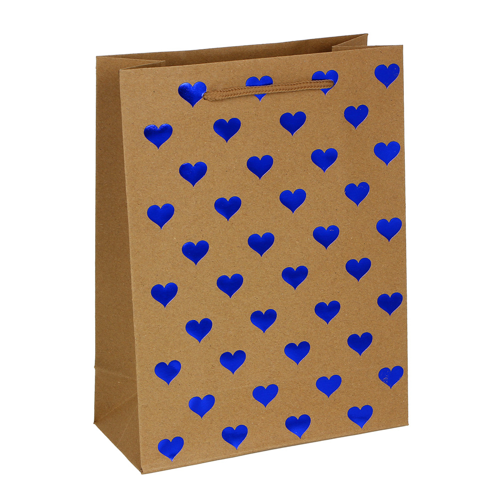 Пакет подарочный бумажный, крафт, М 18х24х8,5 см, с блестящим слоем, 12 дизайнов, арт.№ 505-082