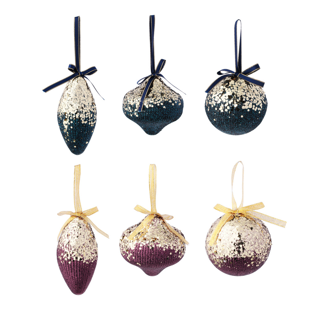 СНОУ БУМ Подвеска украшение фигурное с глиттером, 8см, пластик, ночной синий и пурпурный, 6 дизайнов, арт.№ 397-303