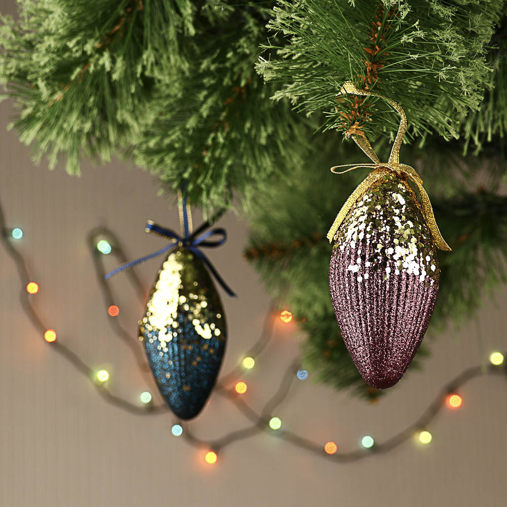 СНОУ БУМ Подвеска украшение фигурное с глиттером, 8см, пластик, ночной синий и пурпурный, 6 дизайнов, арт.№ 397-303