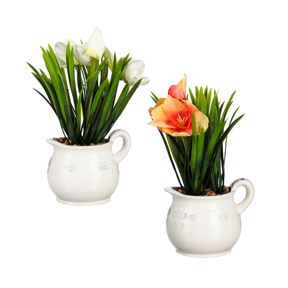 Цветочная композиция в керамическом горшке, Нарциссы, 15x15x25 см, 2 цвета, арт.№ 501-522