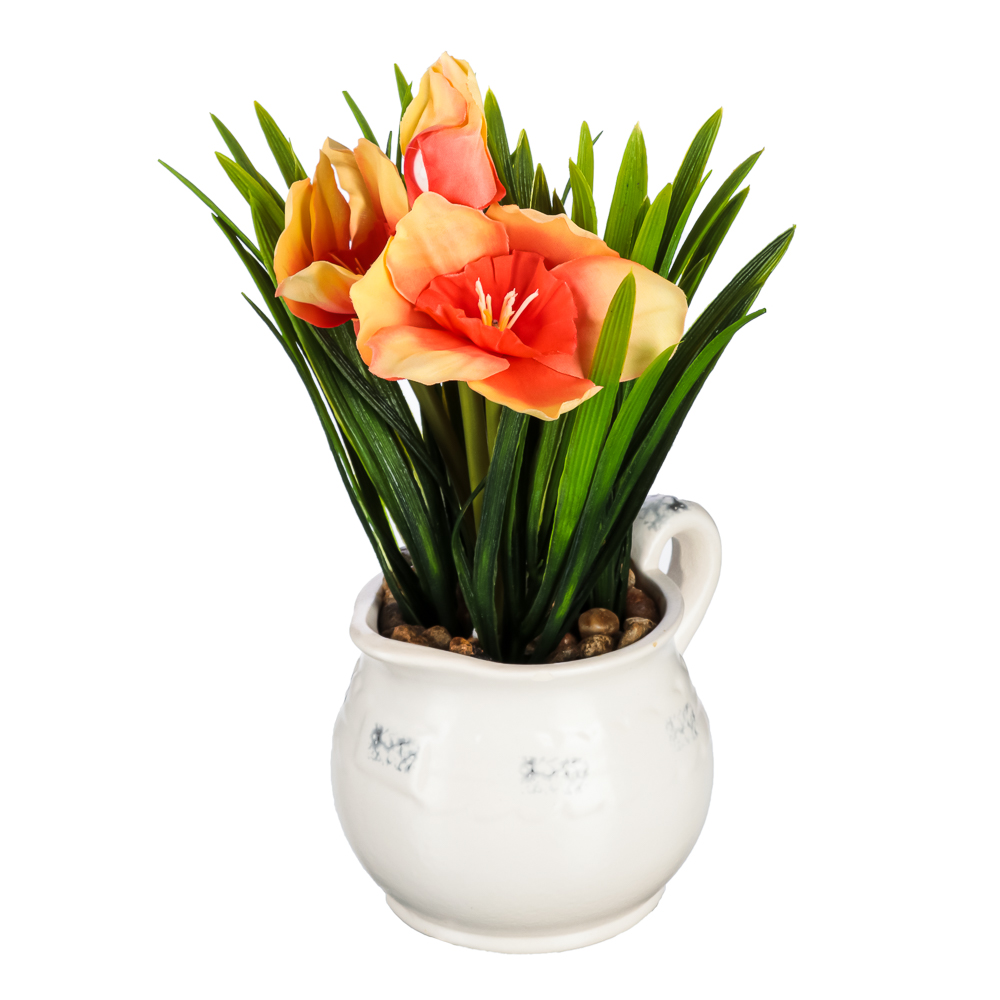 Цветочная композиция в керамическом горшке, Нарциссы, 15x15x25 см, 2 цвета, арт.№ 501-522