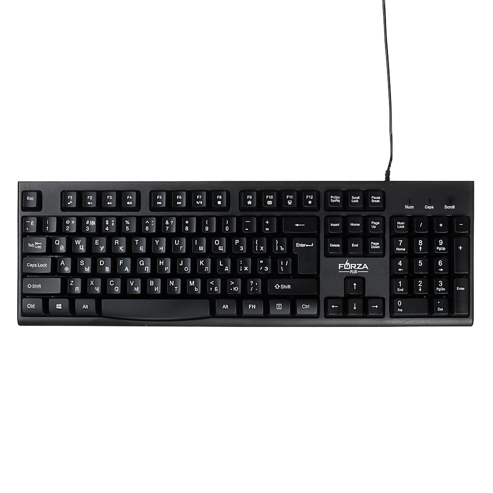 Клавиатура проводная FORZA Usual, мембранная, 104кл.,белая кириллица, USB, каб. 150см,черный, арт.№ 405-111