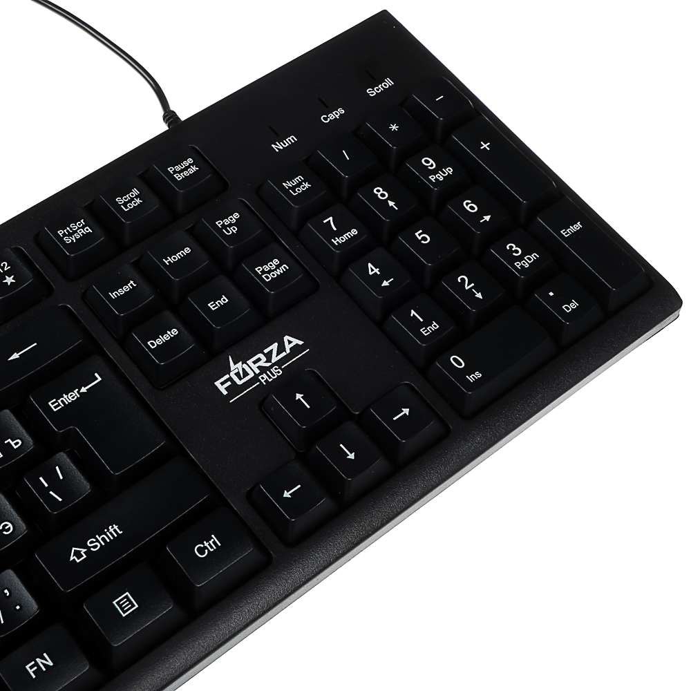 Клавиатура проводная FORZA Usual, мембранная, 104кл.,белая кириллица, USB, каб. 150см,черный, арт.№ 405-111