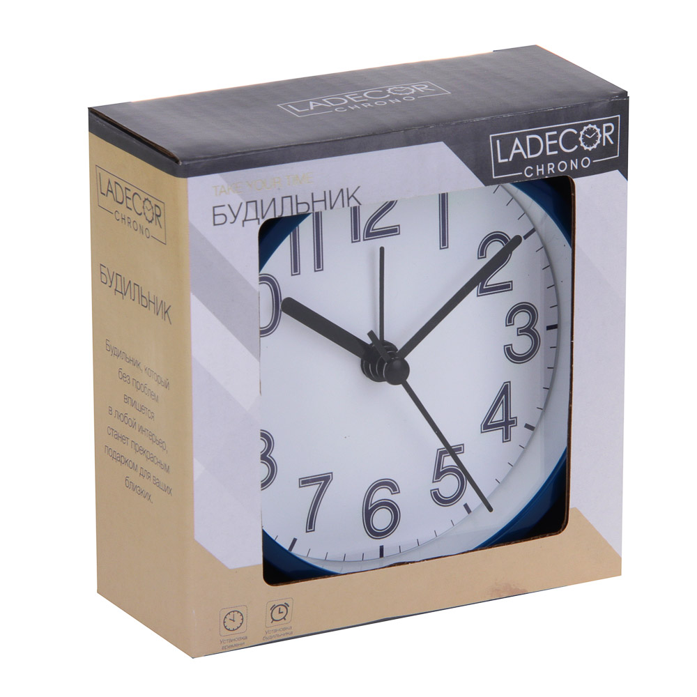 LADECOR CHRONO Будильник, 9,4x9,8x4 см, пластик, 1xAA, цвет синий, арт.№ 529-017