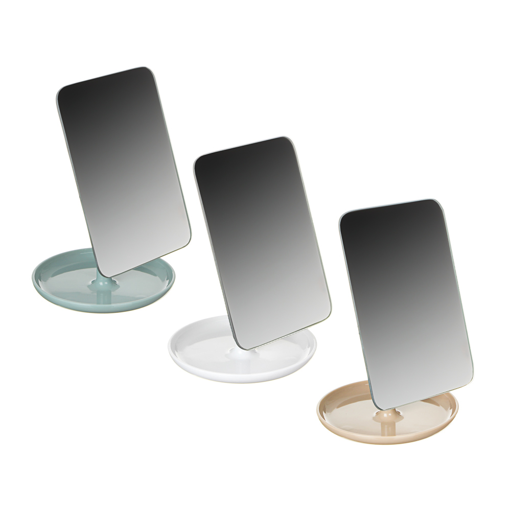 ЮНИLOOK Зеркало настольное, пластик, стекло, 12,5х24см, 3 цвета, 1862, арт.№ 347-082