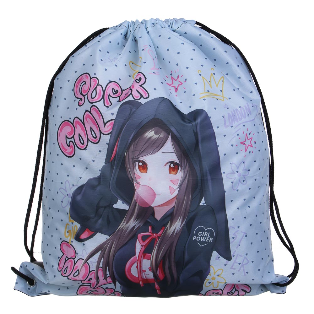 Гёрл Павер Мешок для сменной обуви на завязках, увеличенный размер 40x47см, полиэстер, арт.№ 233-009