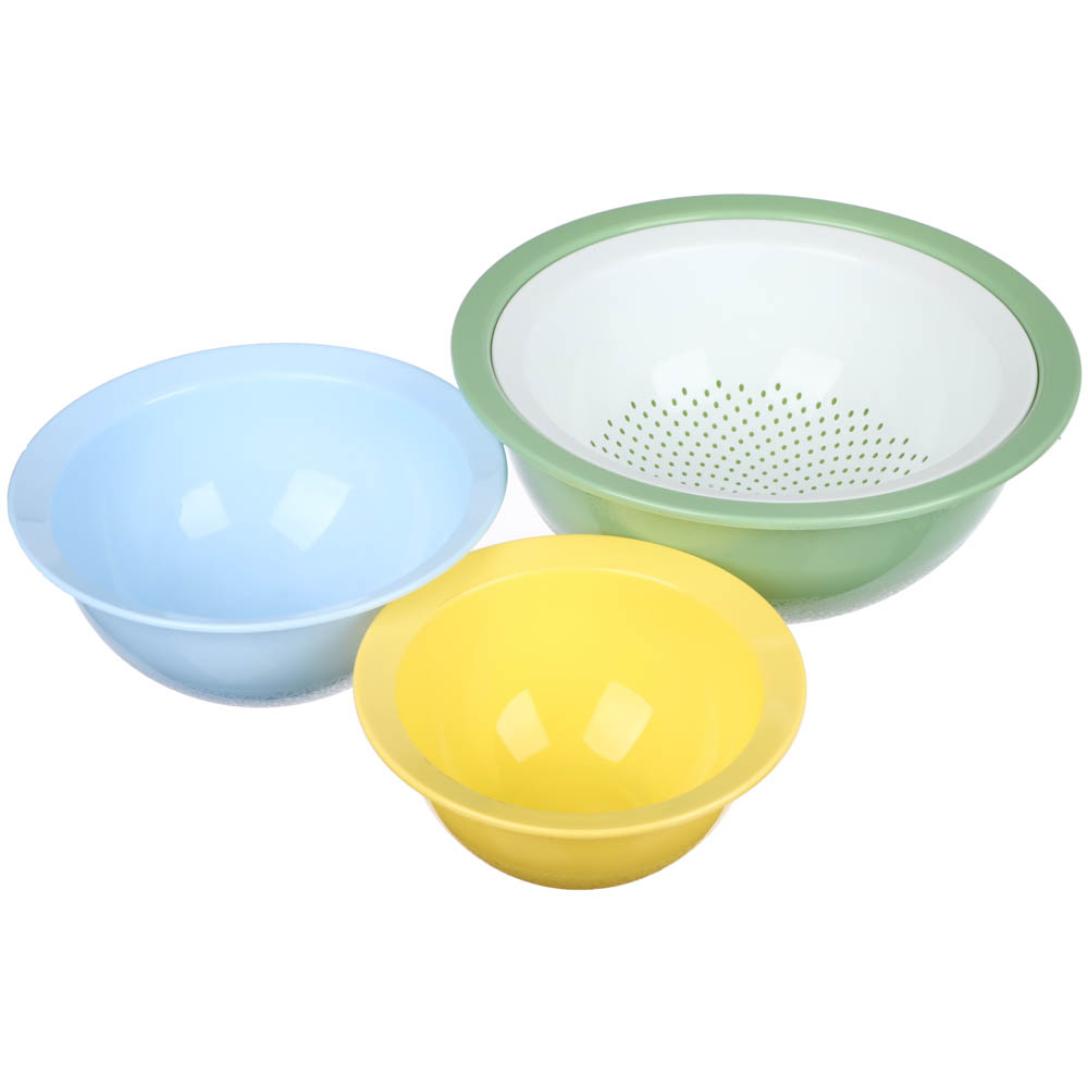 Набор для кухни 4 в 1 (миска 1,3л; миска 2,2л; миска 5л; дуршлаг 26см), пластик, арт.№ 861-383