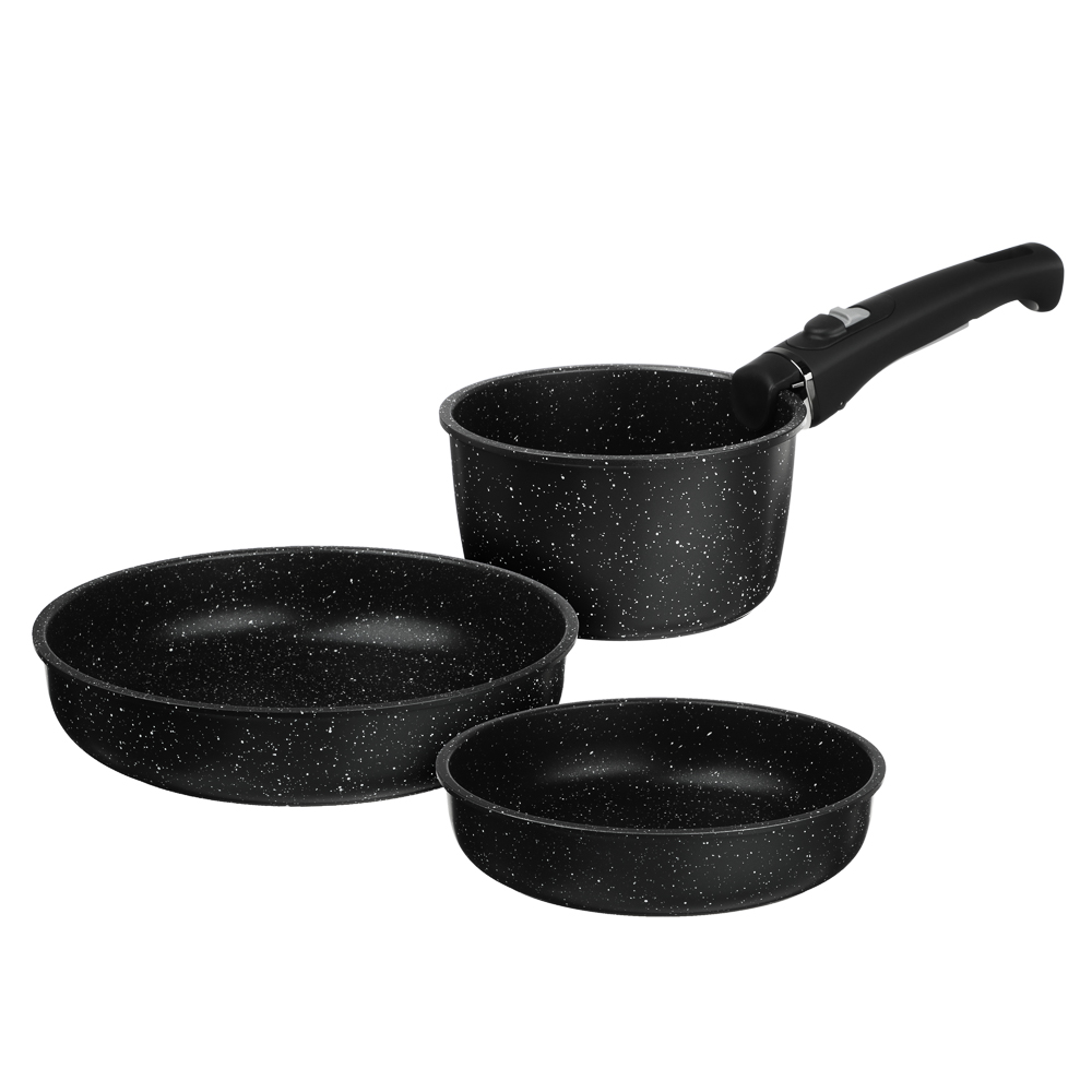 SATOSHI Нера Наб.пос. 4пр съемная ручка, ковш 1,3л, сковороды 20,24см, антиприг.мрамор, индукция, арт.№ 846-667