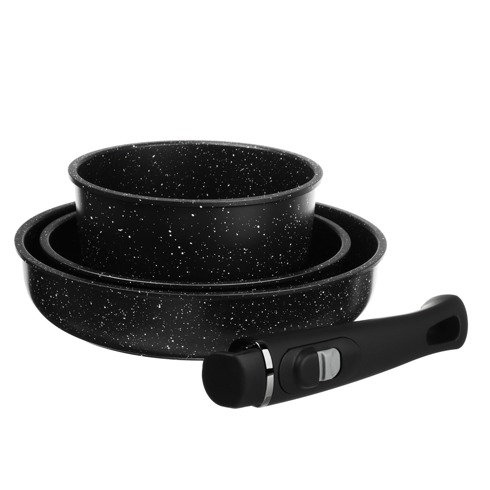 SATOSHI Нера Наб.пос. 4пр съемная ручка, ковш 1,3л, сковороды 20,24см, антиприг.мрамор, индукция, арт.№ 846-667