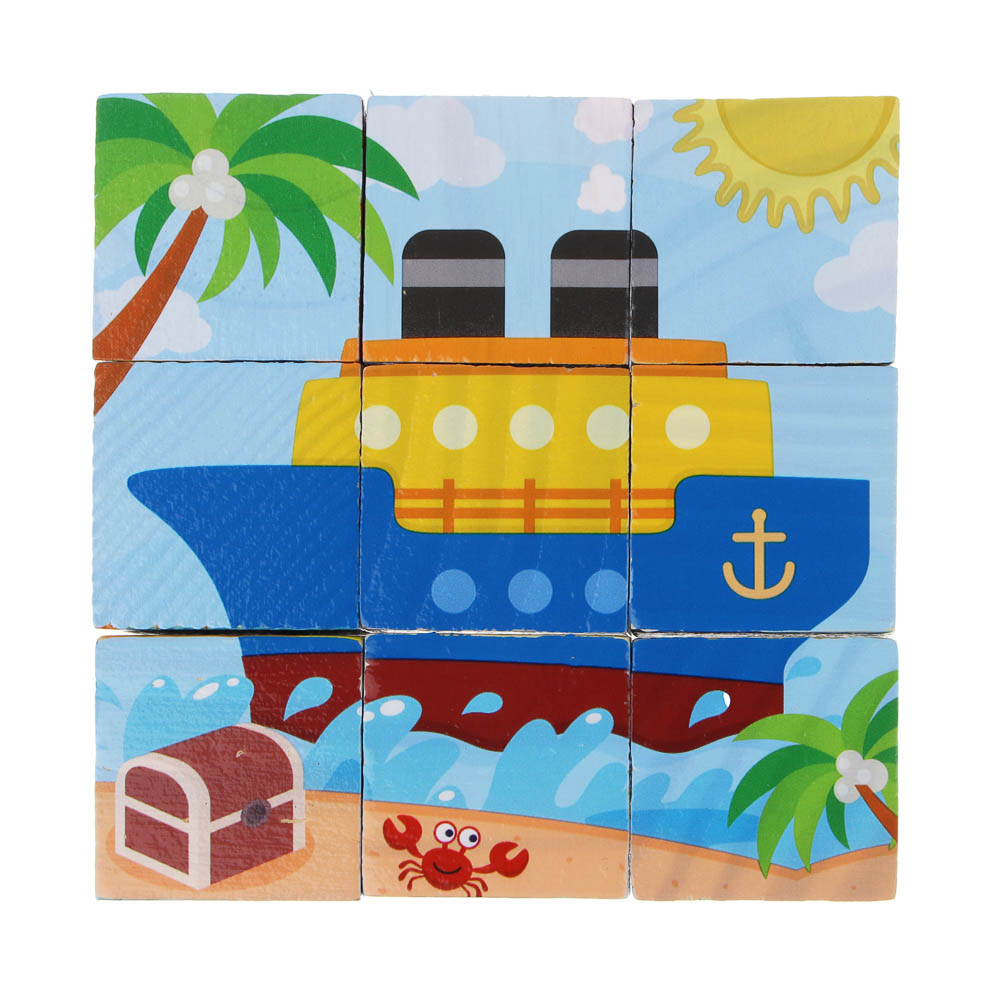 ИГРОЛЕНД Кубики деревянные развивающие для малышей, 13х15см, 4 дизайна, дерево, арт.№ 891-009